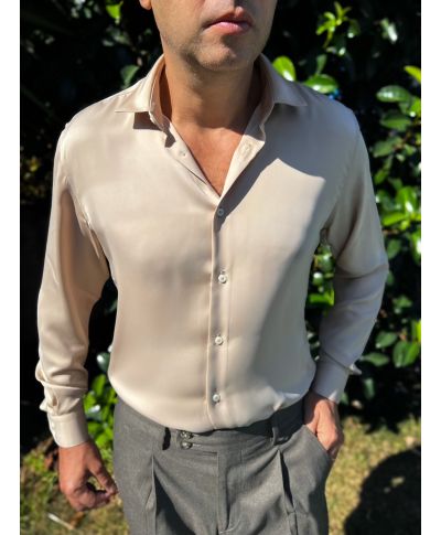Elegancka koszula męska Seul - Beżowa - Paul Miranda – Made in Italy