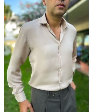 Elegancka koszula męska Seul - Beżowa - Paul Miranda – Made in Italy