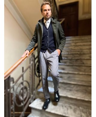 Granatowy kardigan męski z kaszmirem – Styl i Ciepło na zimę - Key Jey