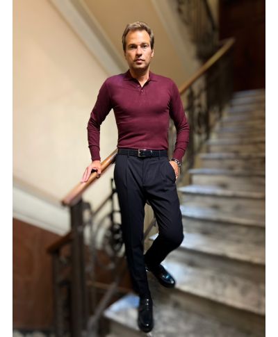Polo męska z długim rękawem Bordeaux – Key Jey | Styl i komfort na co dzień