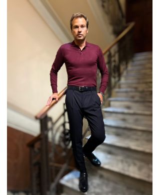 Polo męska z długim rękawem Bordeaux – Key Jey | Styl i komfort na co dzień