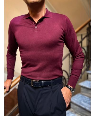 Polo męska z długim rękawem Bordeaux – Key Jey | Styl i komfort na co dzień