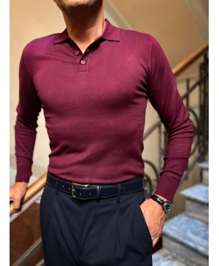 Polo męska z długim rękawem Bordeaux – Key Jey | Styl i komfort na co dzień