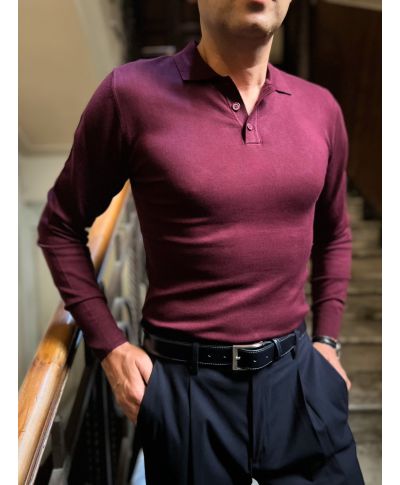 Polo męska z długim rękawem Bordeaux – Key Jey | Styl i komfort na co dzień