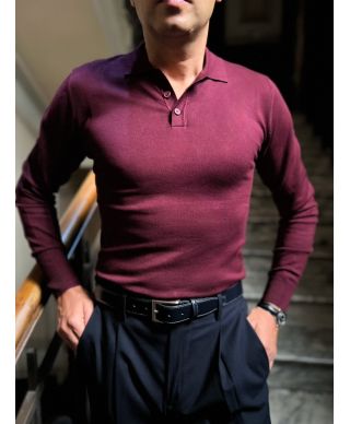 Polo męska z długim rękawem Bordeaux – Key Jey | Styl i komfort na co dzień