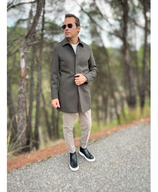 Trench męski zielony militarny – Paul Miranda - Elegancki płaszcz Made in Italy