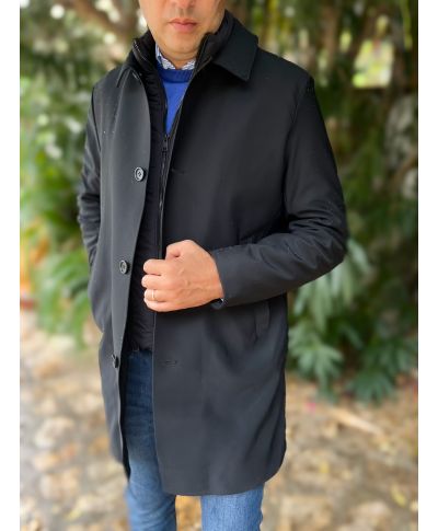 Trencz męski,czarny - Livigno – Ocieplany - Odpinana kamizelka - Idealny na Zimę