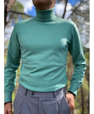 Sweter męski z wysokim golfem -  Zielony - Adrian