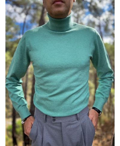 Sweter męski z wysokim golfem -  Zielony - Adrian