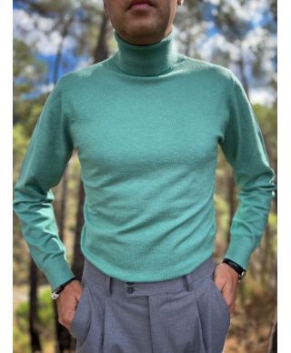 Sweter męski z wysokim golfem -  Zielony - Adrian