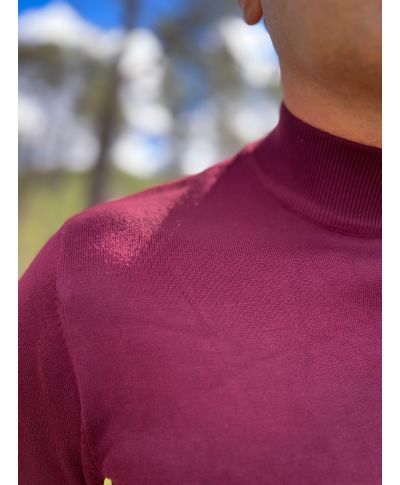 Sweter męski z golfem - Bordowy - Key Jey