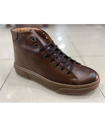 Brązowe skórzane sneakersy męskie - Antypoślizgowa podeszwa - Made in Italy