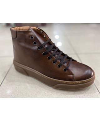 Brązowe skórzane sneakersy męskie - Antypoślizgowa podeszwa - Made in Italy