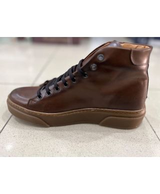 Brązowe skórzane sneakersy męskie - Antypoślizgowa podeszwa - Made in Italy