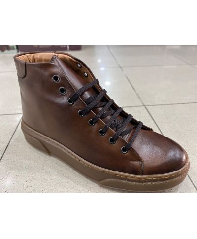 Brązowe skórzane sneakersy męskie - Antypoślizgowa podeszwa - Made in Italy