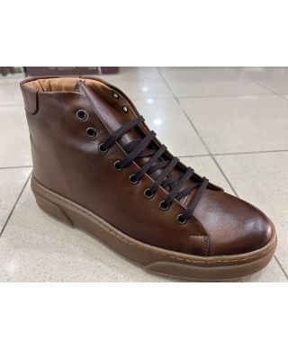 Brązowe skórzane sneakersy męskie - Antypoślizgowa podeszwa - Made in Italy
