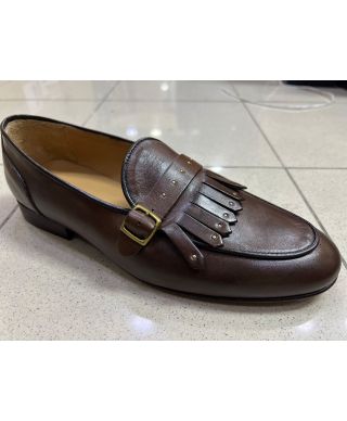 Mokasyny męskie z ozdobnymi nitami –  Rupert – brązowa elegancja i komfort klasy premium