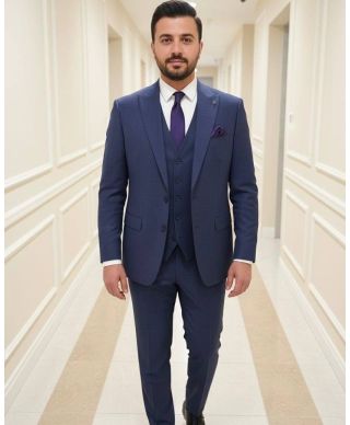 Garnitur męski w odcieniu głębokiego błękitu - Nowoczesna tkanina punktowana – Model Kim