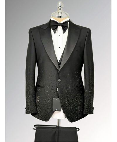 Luksusowy smoking męski z efektem brillant – Model Los Angeles na wieczorowe wyjścia