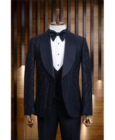 Smoking czarny Swarovski – Modello Chicago – luksusowy czarny smoking ze strassami