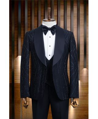 Smoking czarny Swarovski – Modello Chicago – luksusowy czarny smoking ze strassami