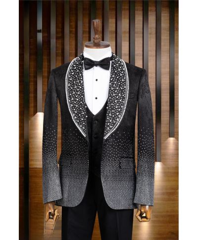 Elegancki smoking czarno-srebrny ze strassami – San Jose na wyjątkowe okazje