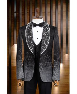 Elegancki smoking czarno-srebrny ze strassami – San Jose na wyjątkowe okazje