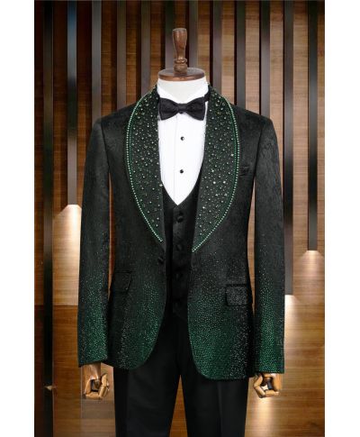 Elegancki smoking czarny ze strassem zielonym – Milwaukee na uroczystości premium