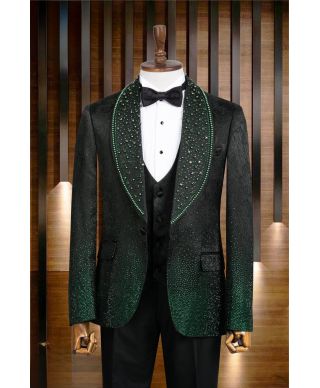 Elegancki smoking czarny ze strassem zielonym – Milwaukee na uroczystości premium