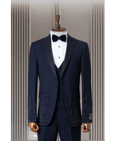 Wieczorowy Smoking Granatowy z Efektem Połysku – Tampa