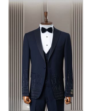 Wieczorowy Smoking Granatowy z Efektem Połysku – Tampa