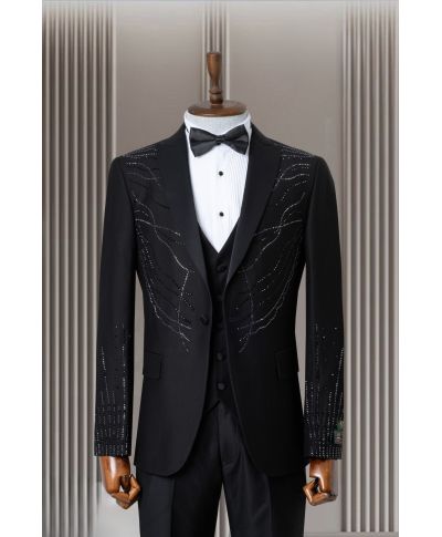 Ekskluzywny Czarny Smoking Męski ze Strassem Luxury – Louisville: Klasa, Styl i Prestiż