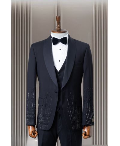 Ekskluzywny niebieski smoking ze strasem  – Model Washington