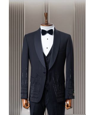 Ekskluzywny niebieski smoking ze strasem  – Model Washington