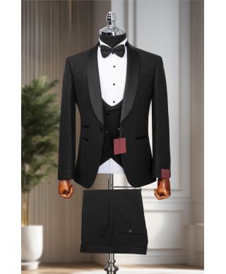 Ekskluzywny czarny smoking Shiny Deluxe w zestawie trzyczęściowym – Model Sincity