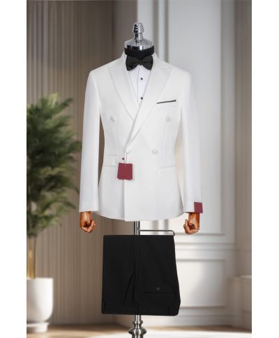Ekskluzywny biały smoking dwurzędowy dla wymagających mężczyzn – Model Alamo