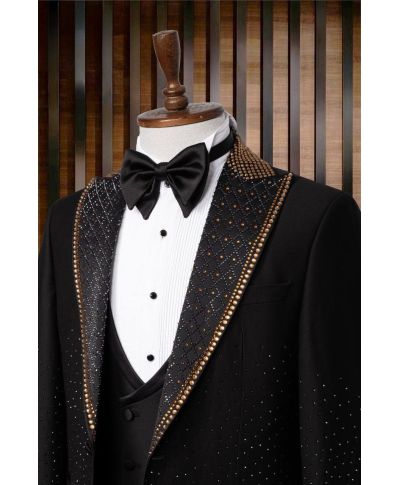 Ekskluzywny smoking New York zdobiony złotymi kryształami – Idealny na wielkie okazje