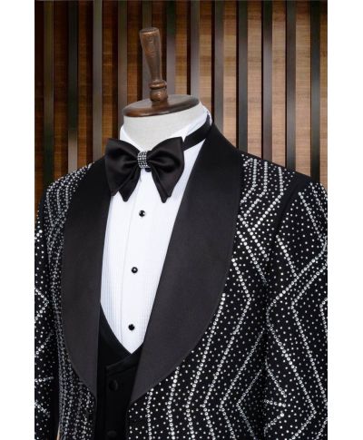 Ekskluzywny smoking Las Vegas - Srebrne zdobienia – Idealny dla pana młodego i na osiemnastkę