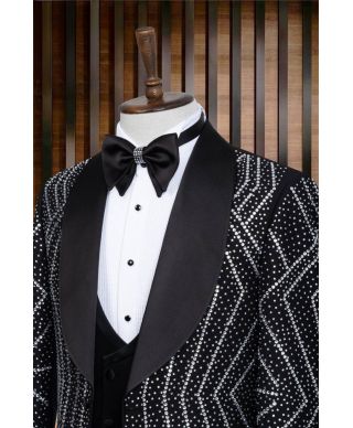 Ekskluzywny smoking Las Vegas - Srebrne zdobienia – Idealny dla pana młodego i na osiemnastkę