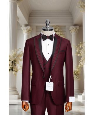 Smoking bordowy męski Lincoln – elegancki strój na ślub i gale
