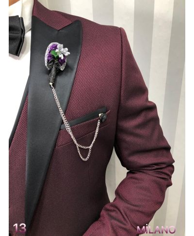 Bordowy smoking męski Vista – elegancki komplet 3-częściowy na wyjątkowe okazje