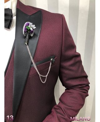 Bordowy smoking męski Vista – elegancki komplet 3-częściowy na wyjątkowe okazje