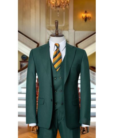 Zielony garnitur męski z kamizelką dwurzędową Padania – idealny wybór na ślub, komunię i chrzest