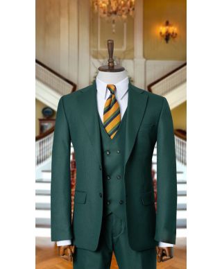 Zielony garnitur męski z kamizelką dwurzędową Padania – idealny wybór na ślub, komunię i chrzest