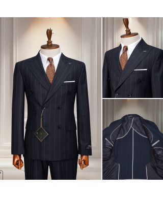Garnitur męski granatowy w białe cienkie paski - Dwurzędowy – San Antonio