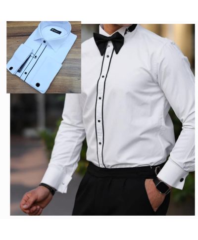 Camicia bianca doppiopolso con profilo nero