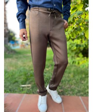 Męskie spodnie dresowe z wiązaniem Fabius w kolorze brązowym – Paul Miranda