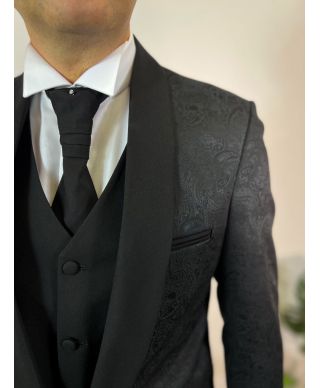 Czarny smoking 3-częściowy - Damasco – Ekskluzywny wybór dla pana młodego