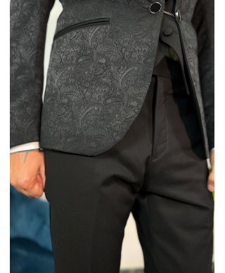 Czarny smoking 3-częściowy - Damasco – Ekskluzywny wybór dla pana młodego