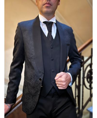 Smoking uomo damascato con gilet - Damasco